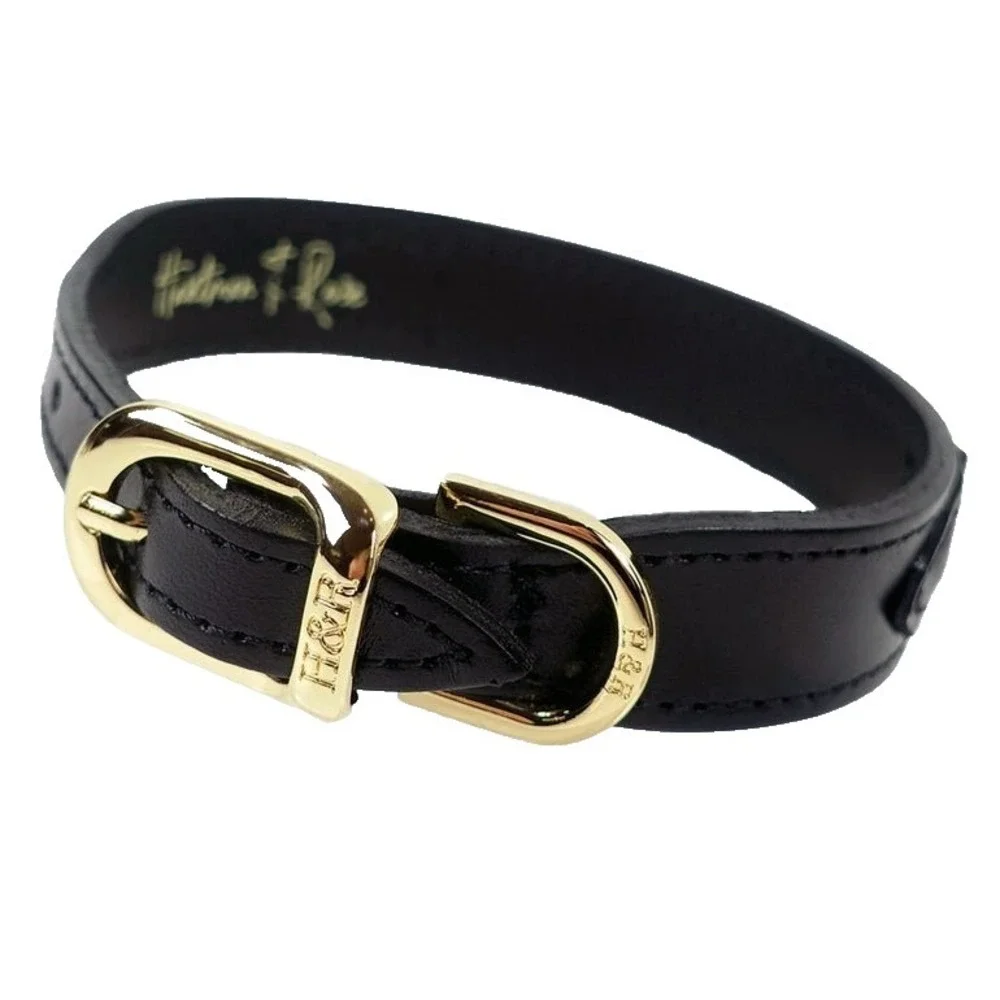 $125 HARTMAN & ROSE Regency Dog Collar Black  & 22k Gold plated, Size Large